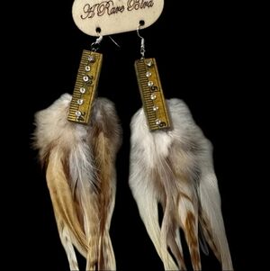RB50 A Rare Bird Feather Earrings with Rhinestones